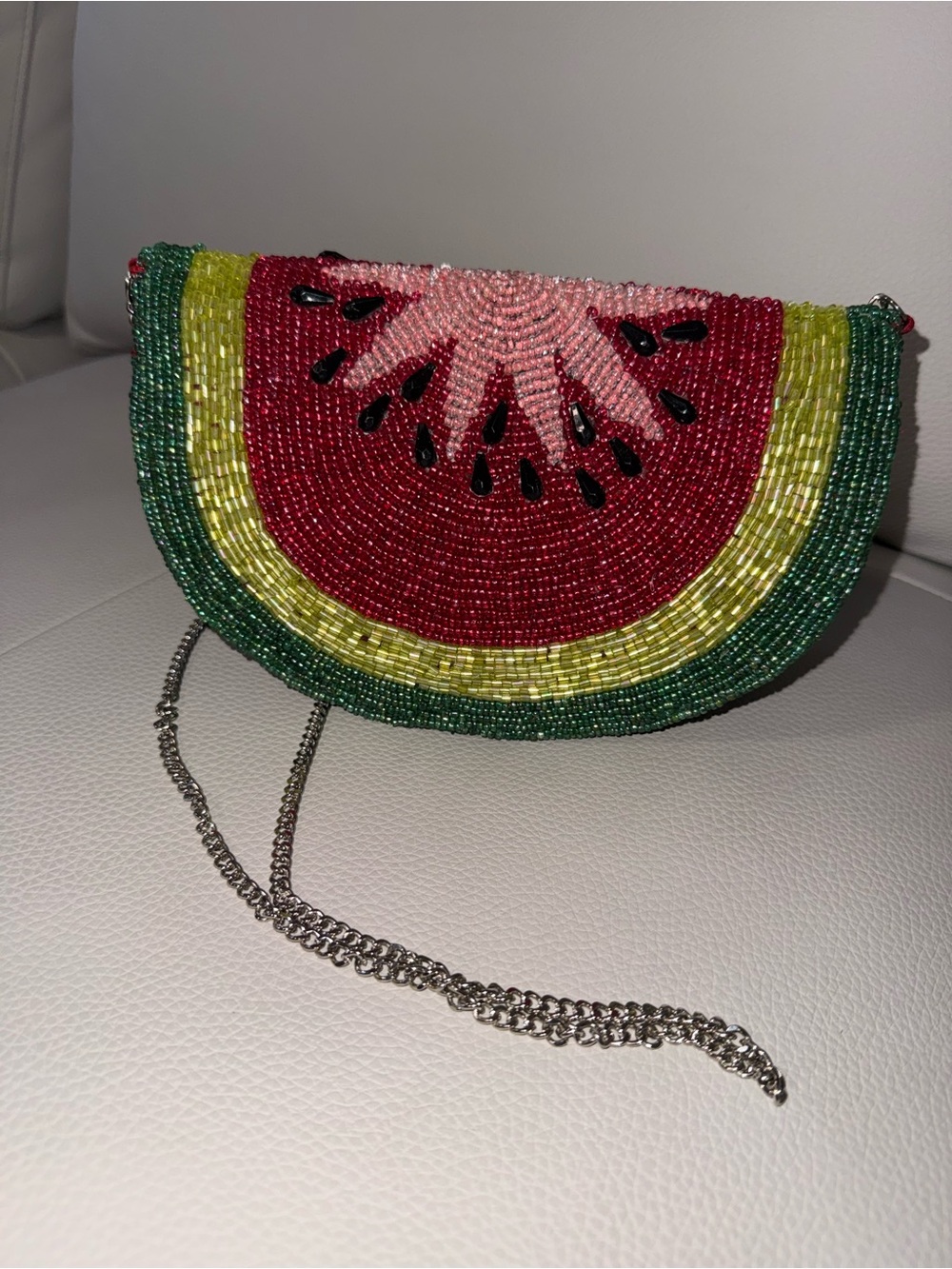 Beaded Watermelon Crossbody Bag - Pink/Red/Green